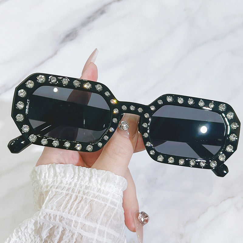 Personalized diamond inlaid sunglasses, small frame sunglasses, sunglasses for women