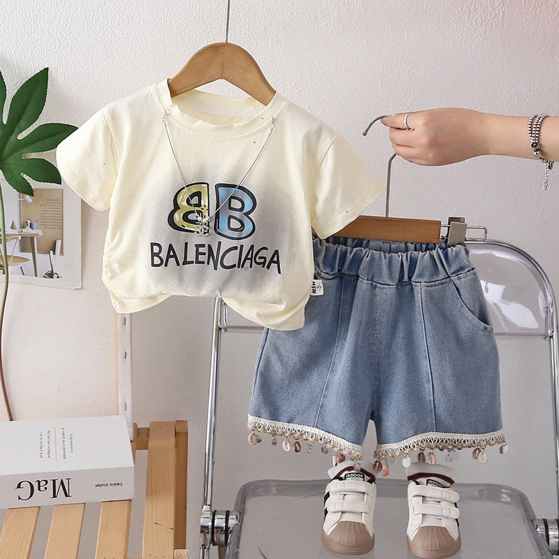 Children's summer letter short sleeved clothes for girls