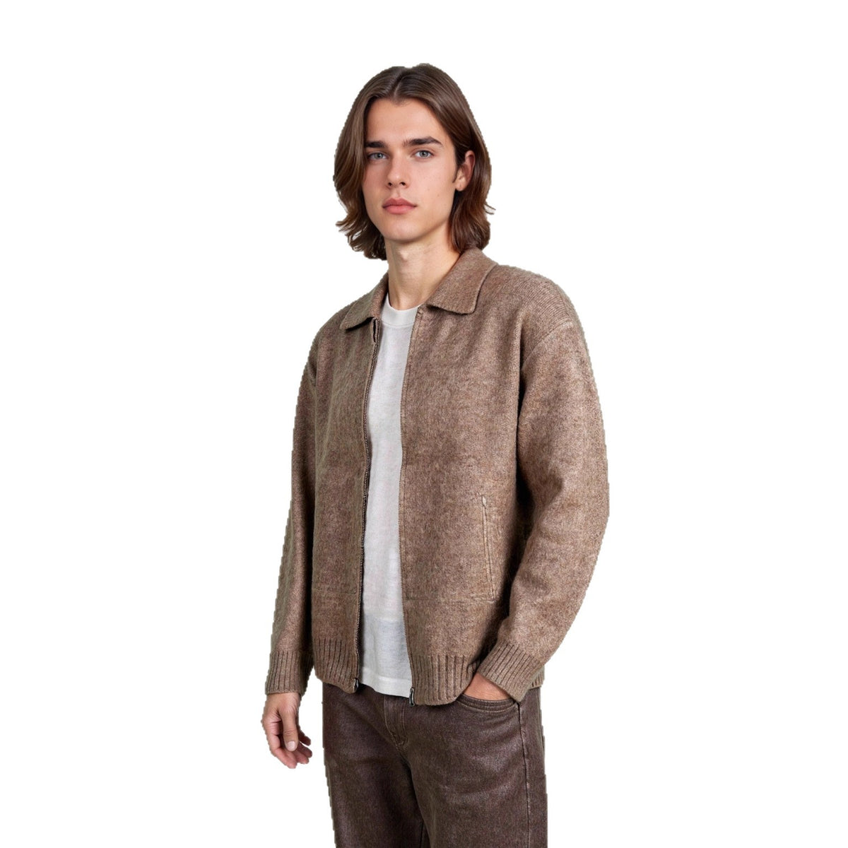 Herentrui met kraag, ritssluiting en kleurblokken
