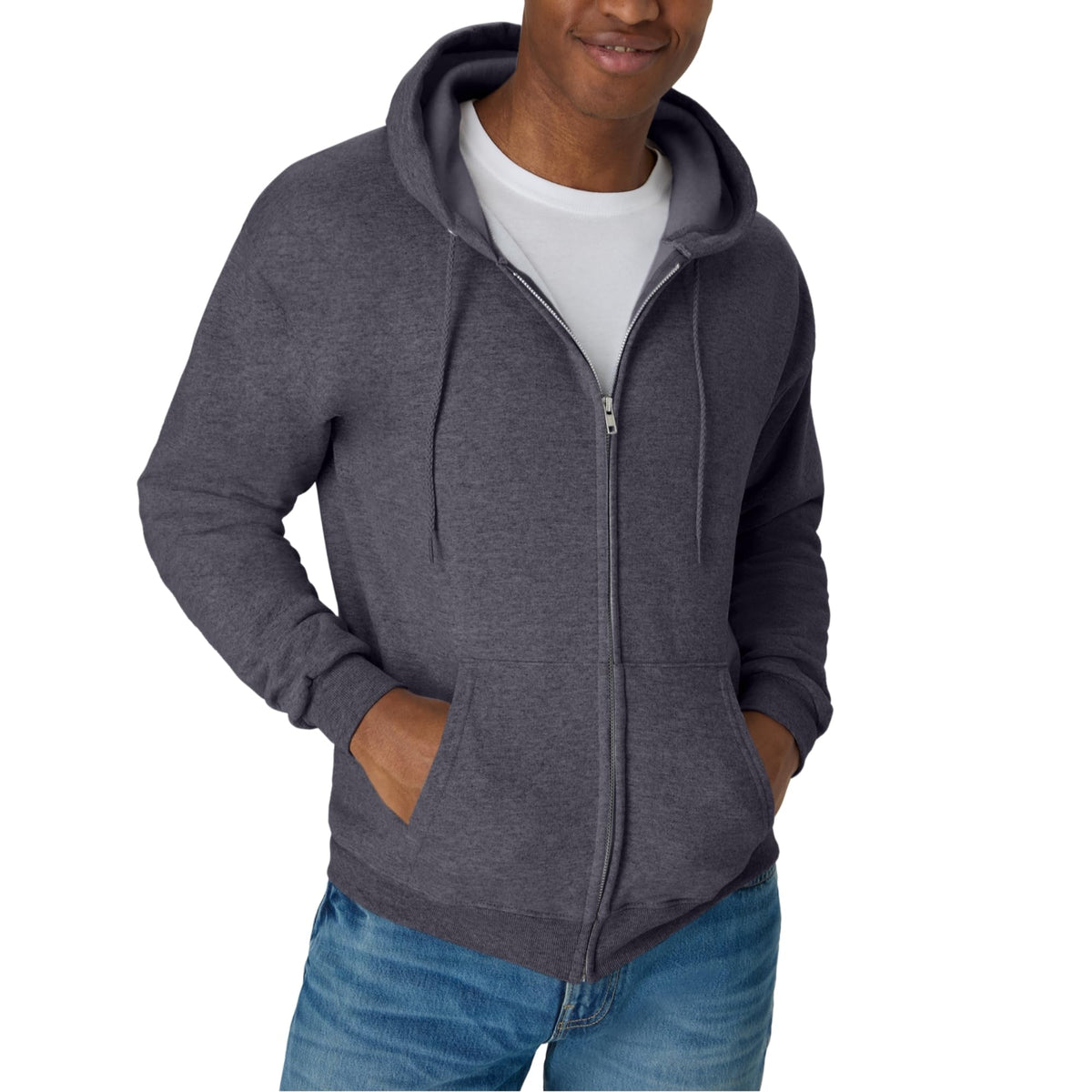 Hanes EcoSmart fleecevest met capuchon en ritssluiting voor heren