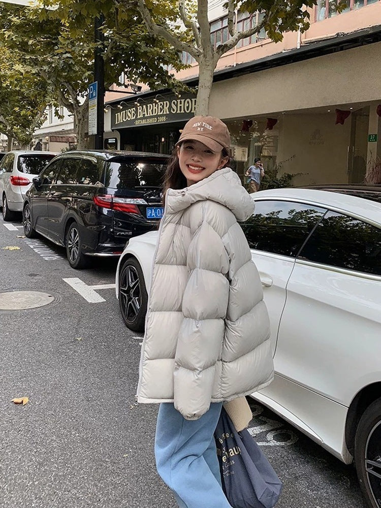 Long Sleeve Hooded Loose Cropped Puffer Jacket for Women