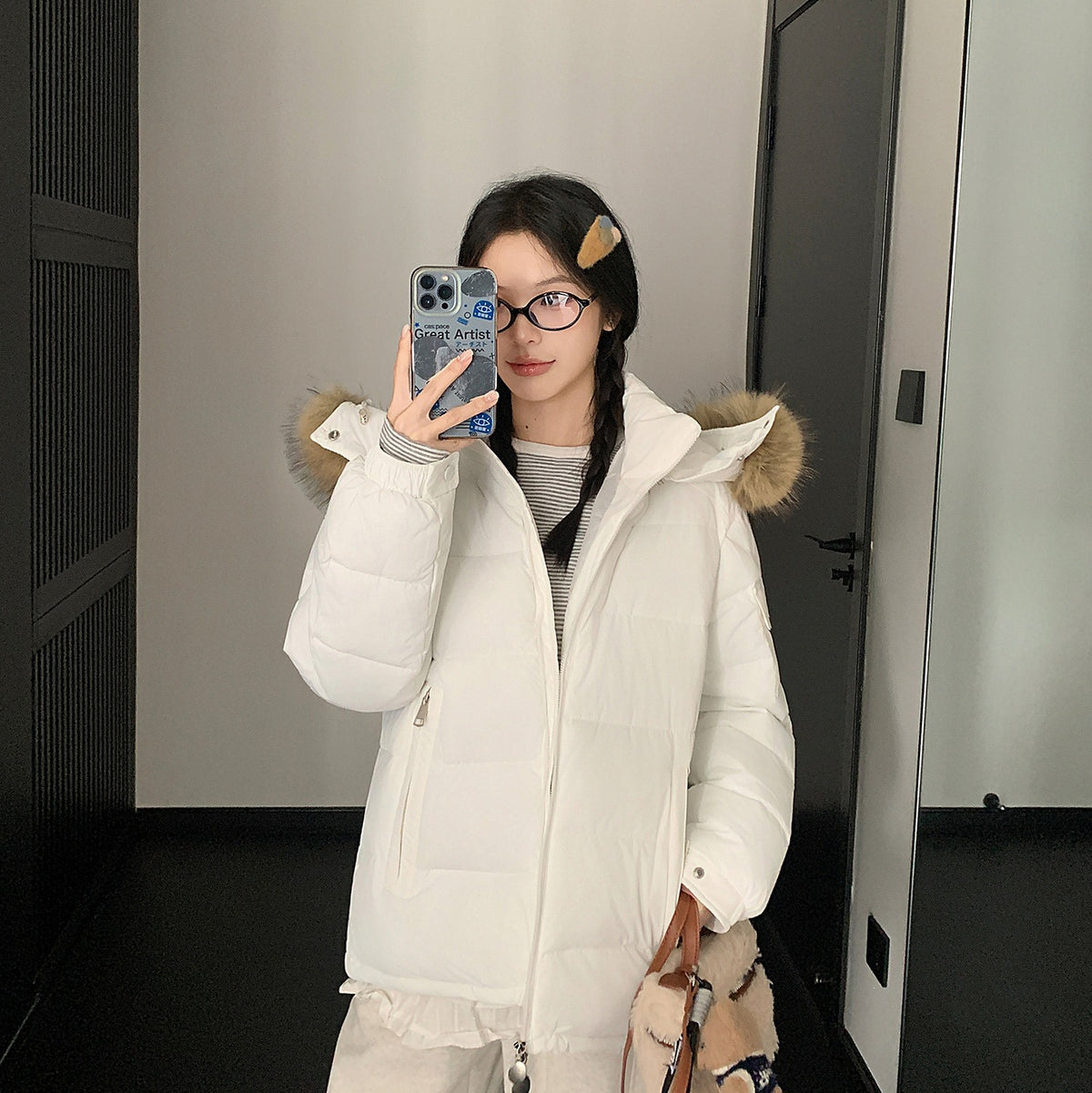 Women's Winter Cotton-Padded Jacket with Large Faux Fur Collar, Puffy Loose Fit Warm Outerwear