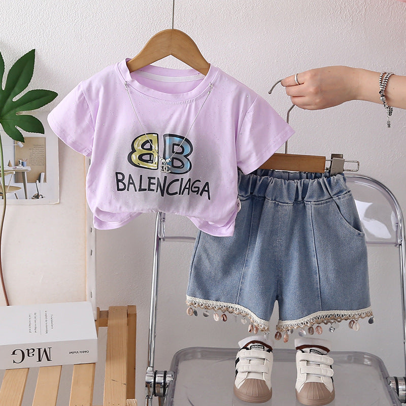 Children's summer letter short sleeved clothes for girls