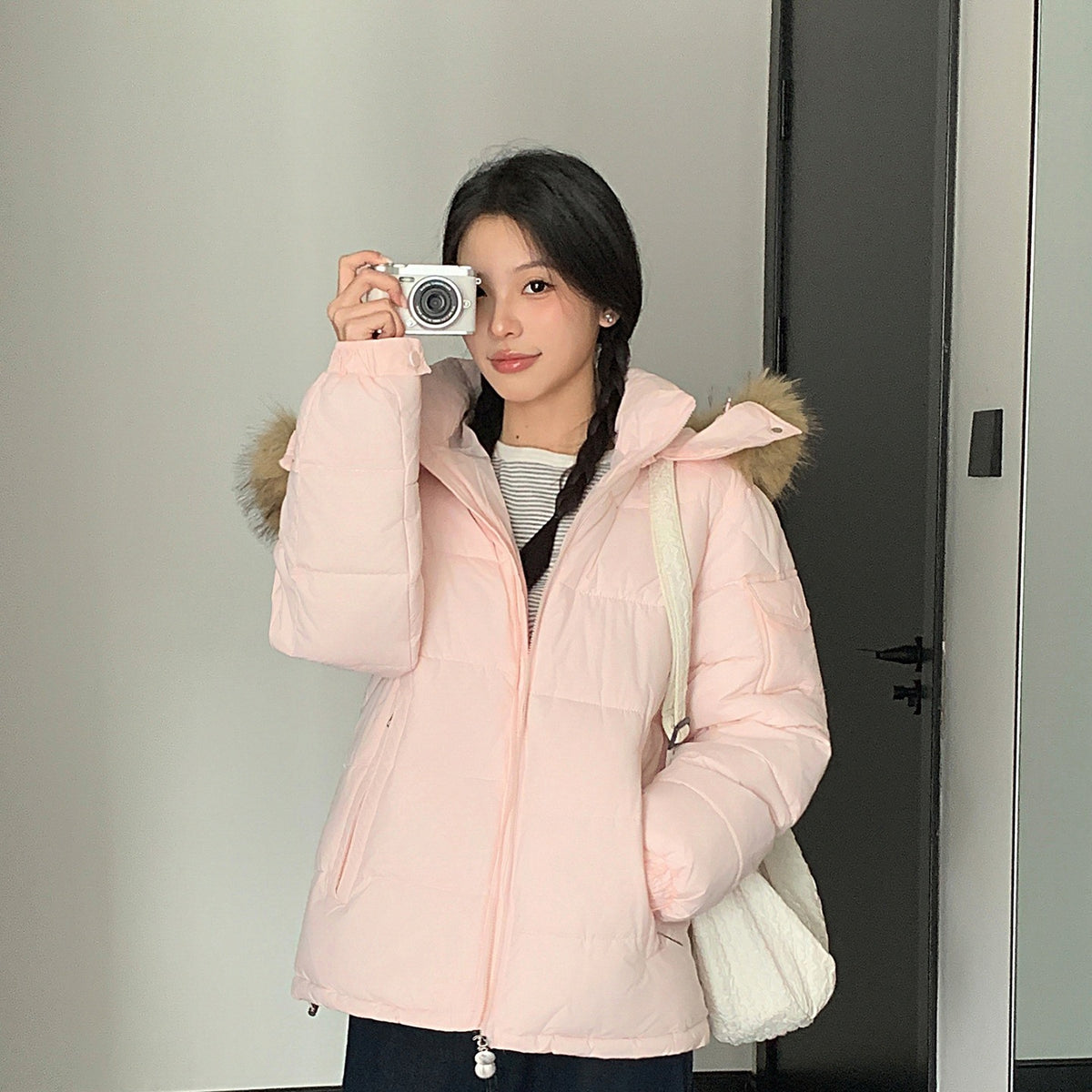 Women's Winter Cotton-Padded Jacket with Large Faux Fur Collar, Puffy Loose Fit Warm Outerwear