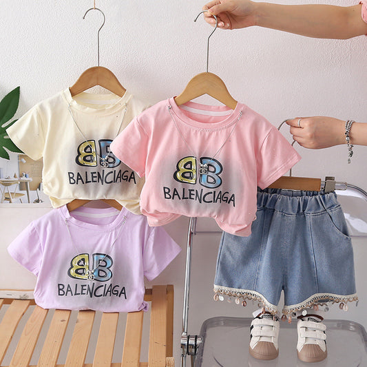 Children's summer letter short sleeved clothes for girls