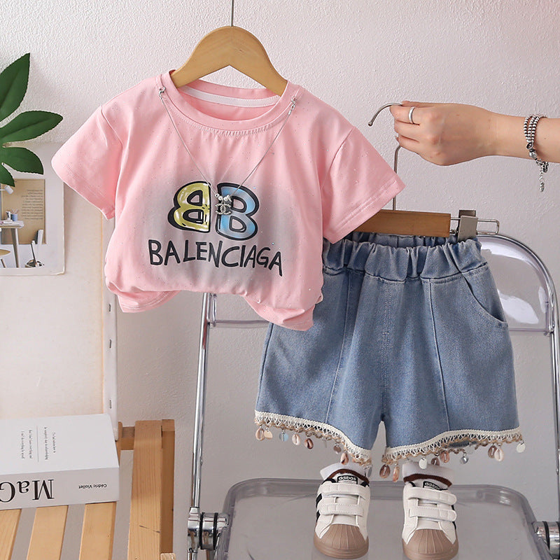 Children's summer letter short sleeved clothes for girls