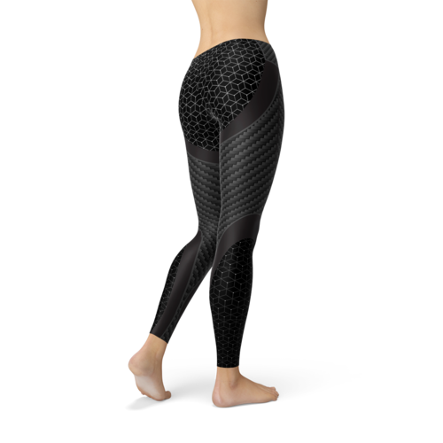 Lange sportlegging voor dames met carbonvezelprint