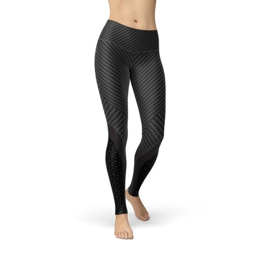 Lange sportlegging voor dames met carbonvezelprint